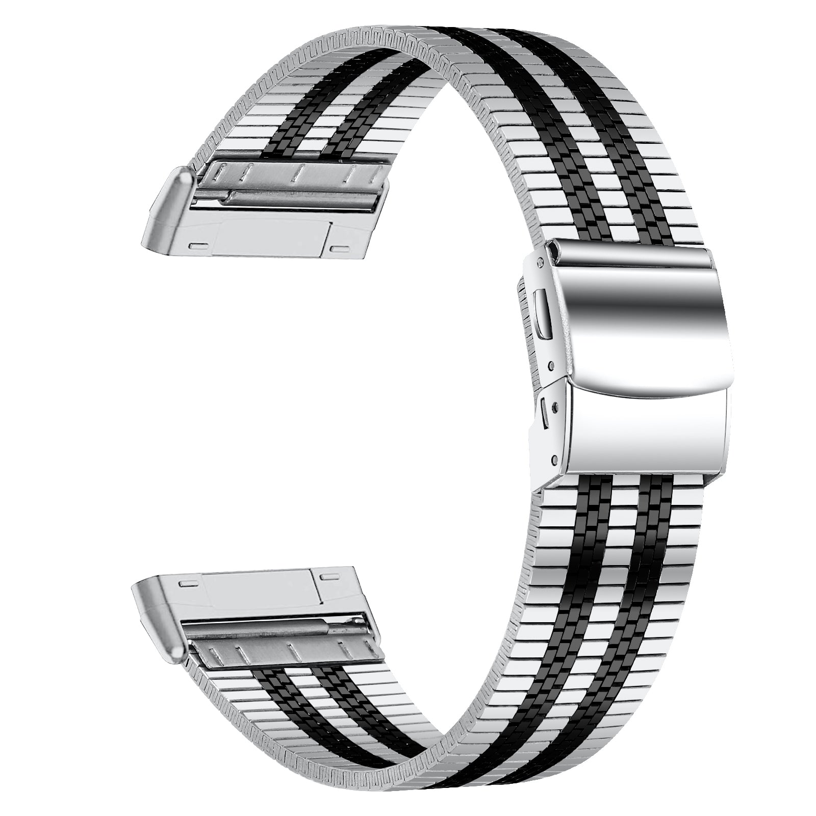 For Fitbit Versa 4 Sense 2 Stylish 5 Beads Stainless Steel Watch Band Replacement Wrist Strap For Fitbit Versa 4 Sense 2 Stylish 5 Beads Stainless Steel Watch Band Replacement Wrist Strap